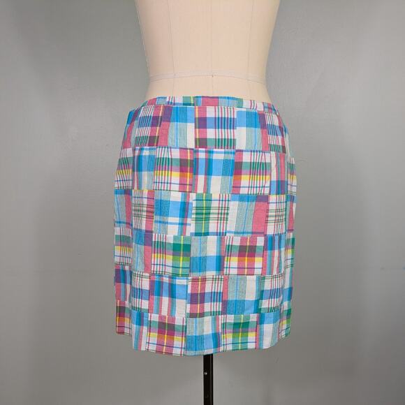 Talbots Madras Plaid Mini Skirt 10 Blue Pink Preppy Classic Patchwork NWT Summer - Picture 2 of 13